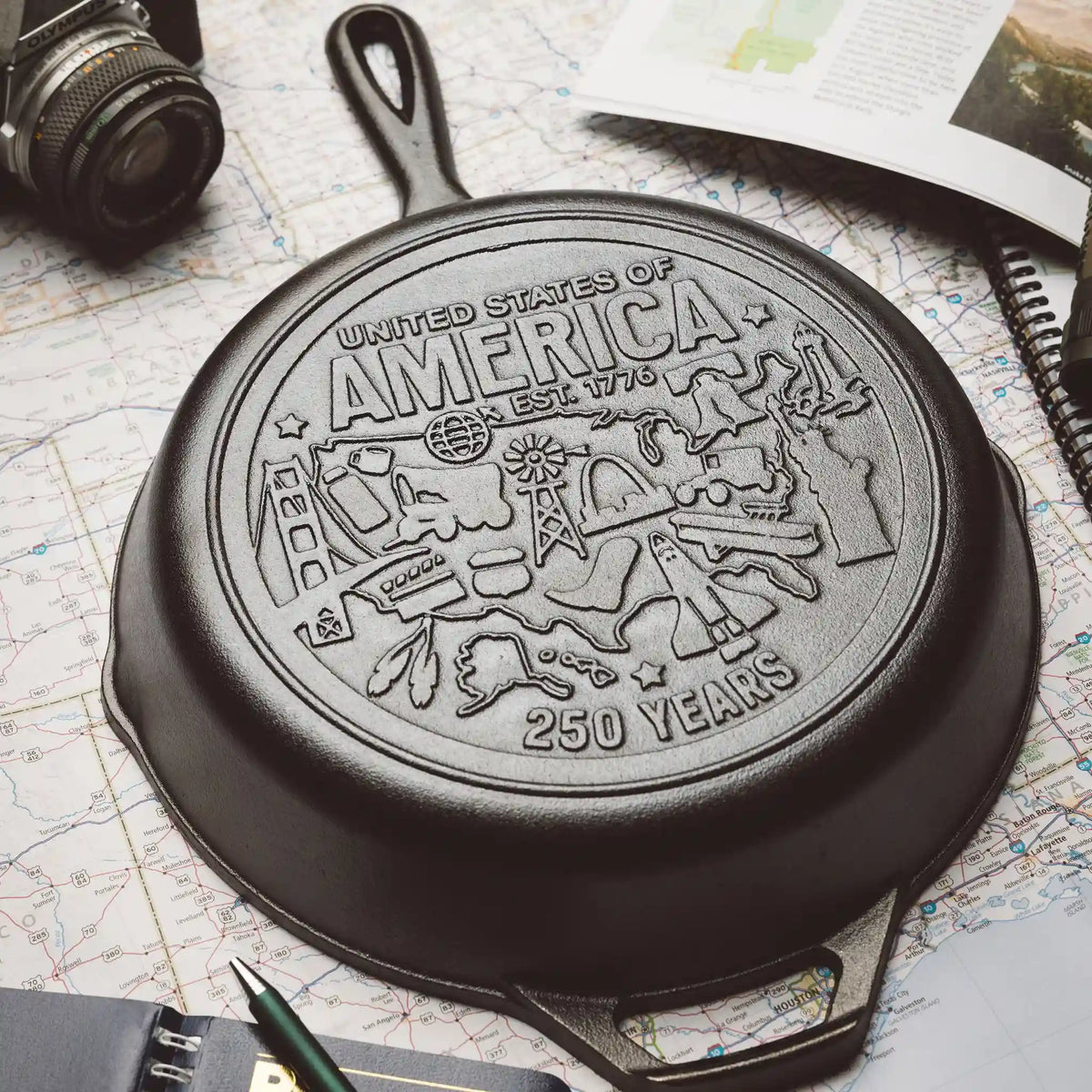 Lodge 10.25 Inch Seasoned Cast Iron Skillet, USA Icons